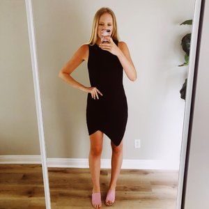 Missguided Ribbed Asymmetric Bodycon Dress Black